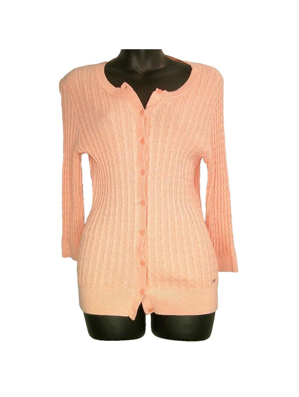 Tommy Hilfiger Peach Cable Knit Button-Up Cardigan Sweater Large